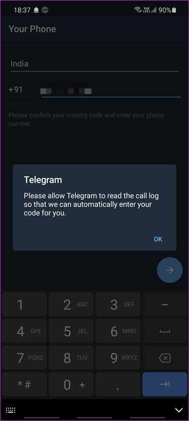 ثابت لا يستقبل كود Telegram