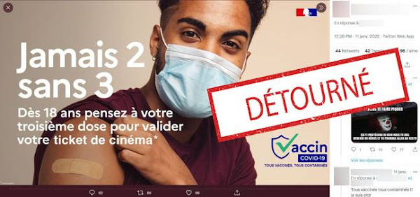 L'affiche originale n'incite pas les étudiants à se faire vacciner pour aller au cinéma. - Capture d'écran Twitter