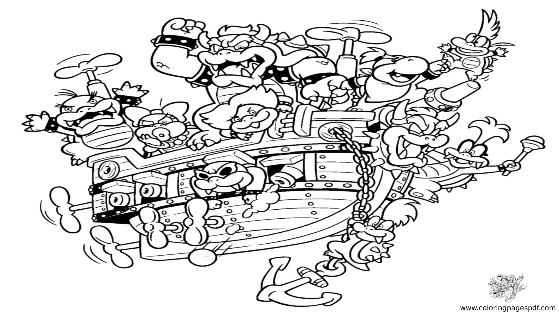 Coloring Pages Of Bowser And Turtles On A Boat