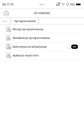 PocketBook InkPad Lite – ustawienia aktualizacji oprogramowania