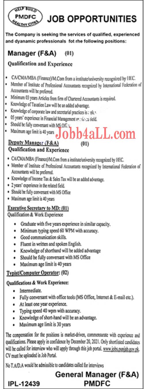 Punjab Municipal Development Fund Company PMDFC Jobs 2021 – Jobb4all