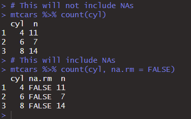 Handling Missing Values (NA) in count function from dplyr in R