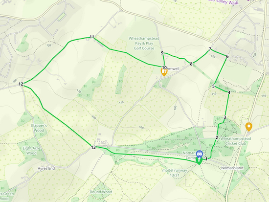 Walk 165: Amwell Loop Created on Map Hub by Hertfordshire Walker Elements © Thunderforest © OpenStreetMap contributors There is an interactive map below these directions