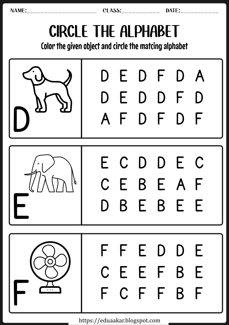 Alphabet D-F Worksheet