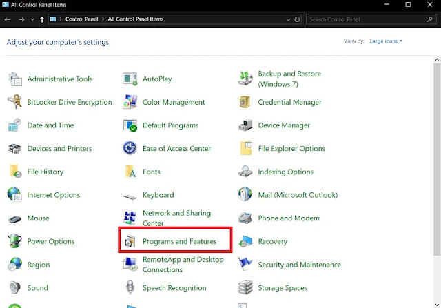 الوصول إلى البرنامج في Control Panel