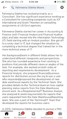 LinkedIn Profile Summary Fahmeena Odetta Moore