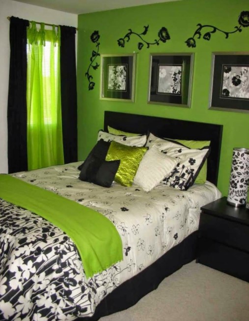 kombinasi dua warna hijau untuk dinding kamar tidur