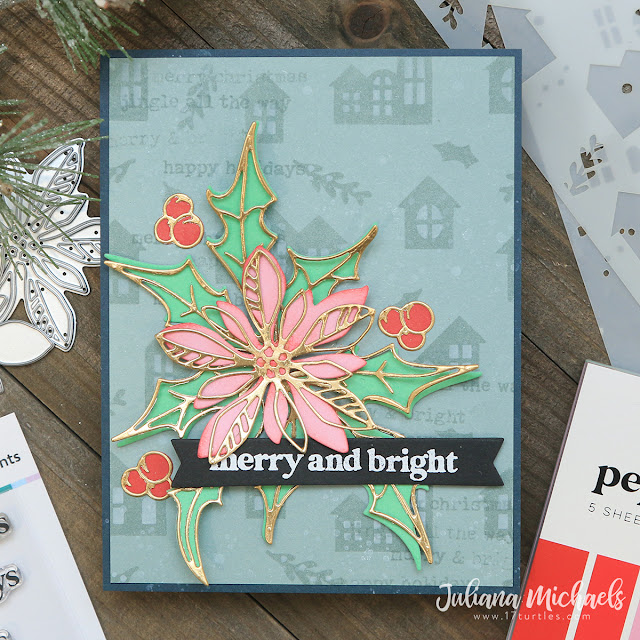 Merry and Bright Christmas Card by Juliana Michaels featuring the  Tim Holtz Seasonal Sketch Poinsettia Thinlits Die