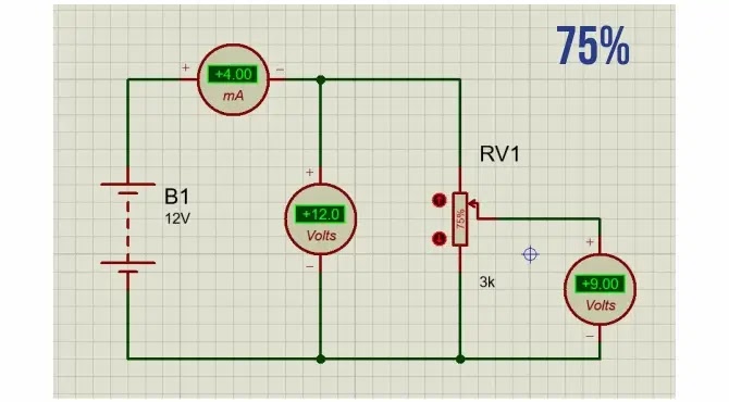 Simulasi Rangkaian Pembagi Tegangan dengan Pemasangan Potensiometer Menggunakan Proteus