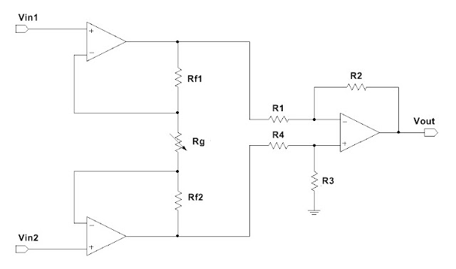 Three op-amp instrumentation amplifier circuit diagram