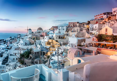 blue churches at sunset,,,santorini