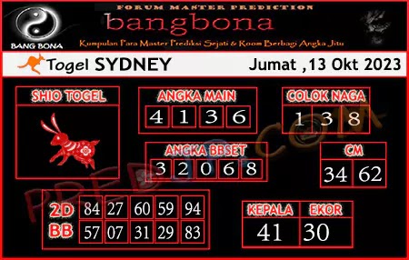 Prediksi Bang Bona Sydney Jumat 13 Oktober 2023