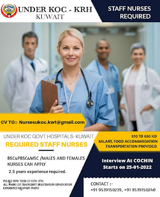 Urgently Required Male and Female Staff Nurses for Kuwait Under KOC - KRH