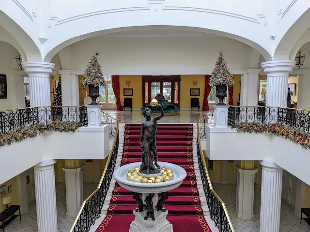 Statue and grand staircase at The Yeatman Hotel in Vila Nova de Gaia Portugal