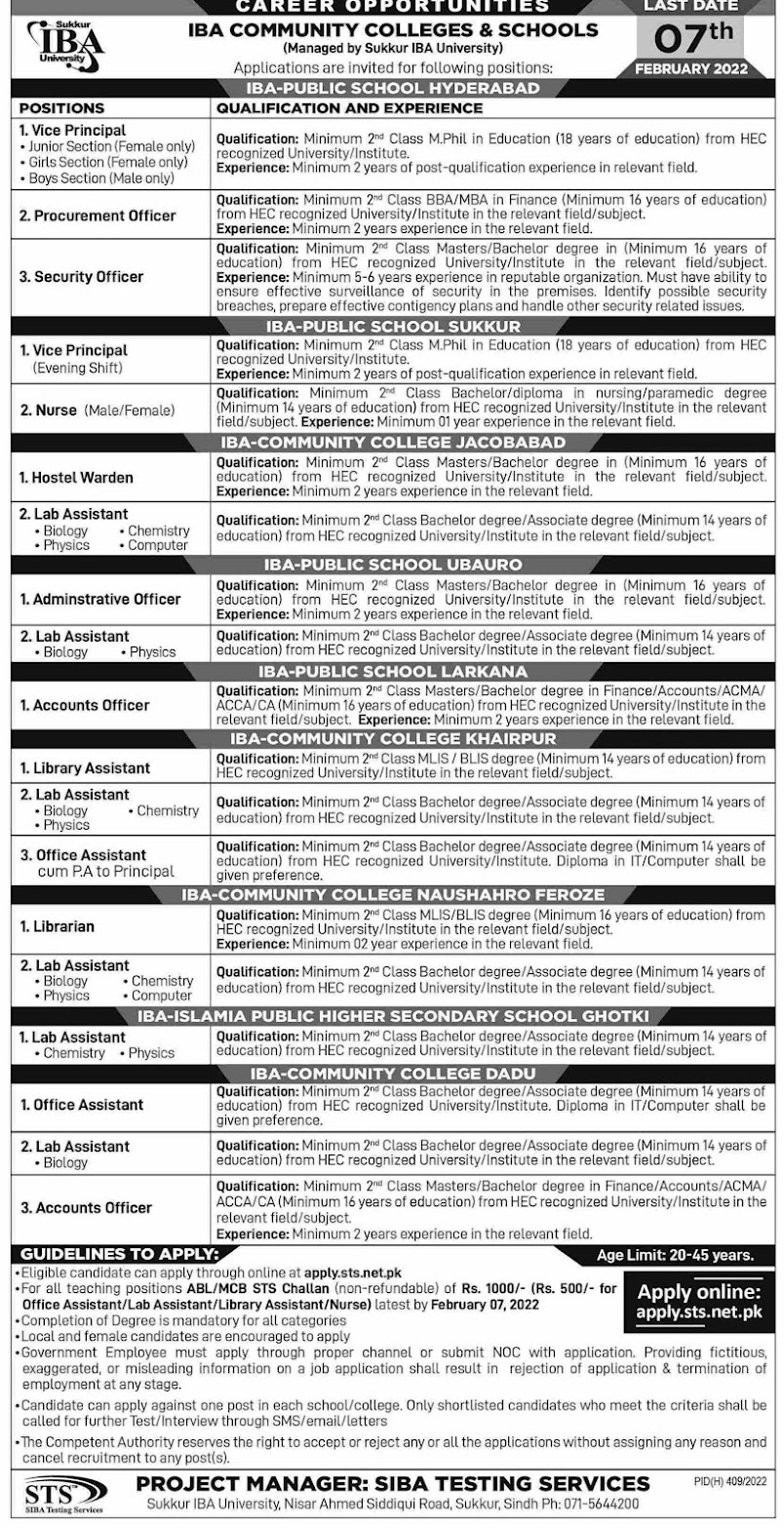 IBA Schools and Community Colleges Jobs 2022