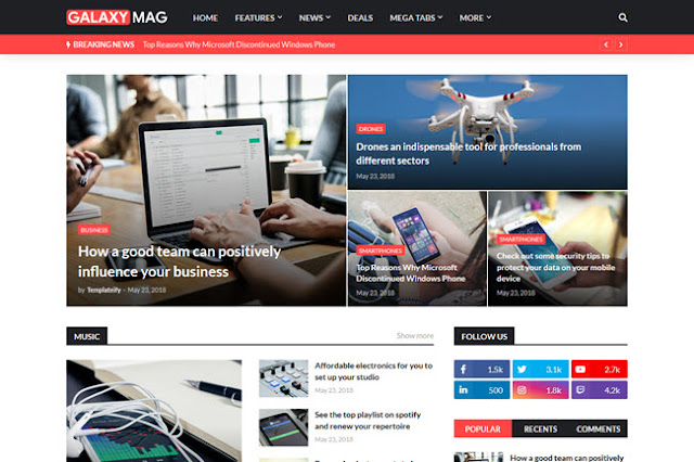 Galaxy Mag is a professional blog and magazine template that you can use on any of your blogs or magazines or any news site.  The Galaxy Mag theme is a fully mobile-friendly responsive blogger theme. Which is a lot of prices that I bought from Theme Forest at a lot of prices.  But there is no free version of this theme. If you search the internet, you will not find the full version. Here you can use Galaxy Mag professional blogger templates free.