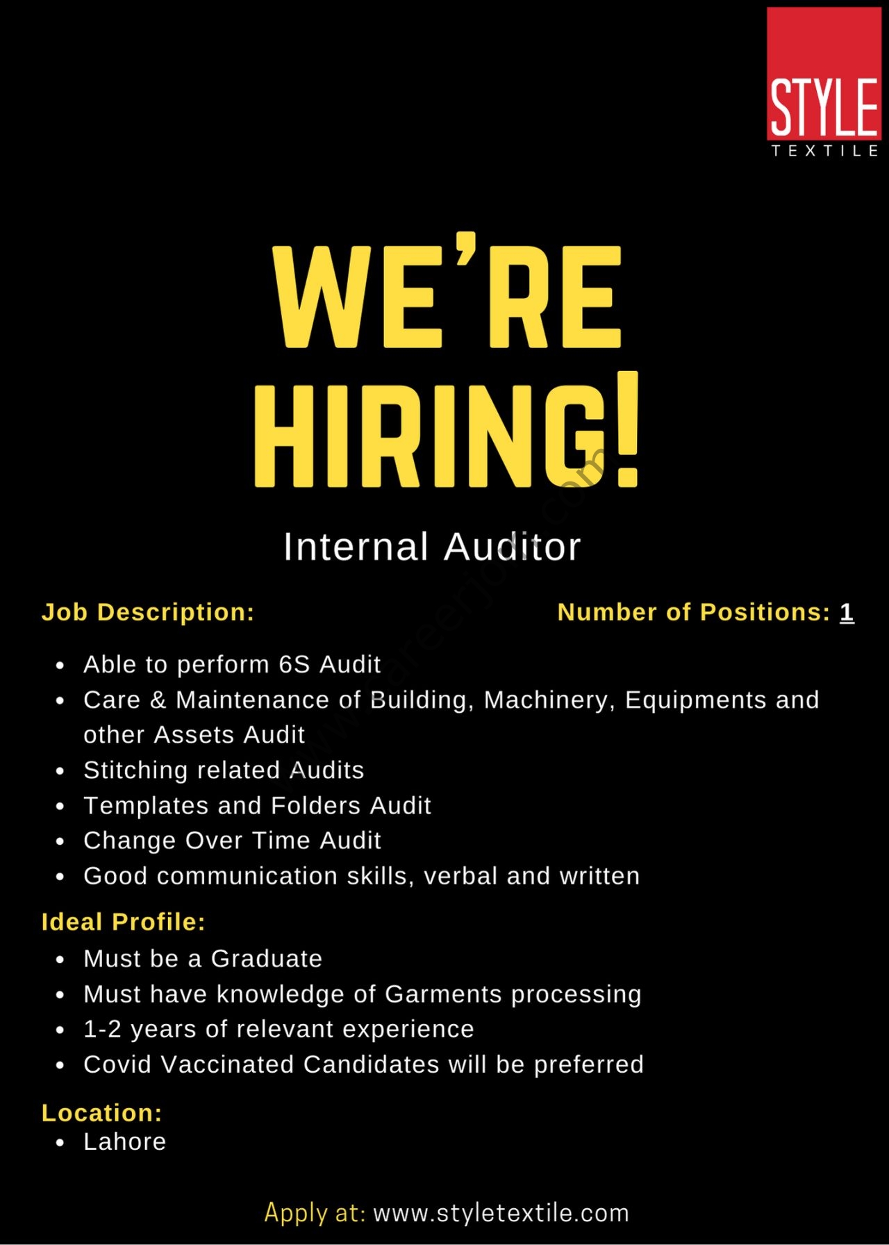 Style Textile Limited Jobs Internal Auditor