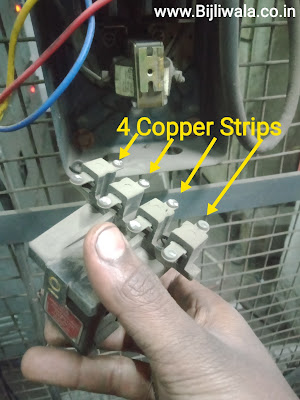 Copper strips which connects motor terminal with Overload relay output