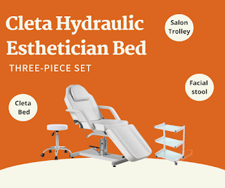 Cleta White Hydraulic Esthetician Bed Three-Piece Set