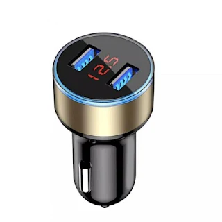 Car USB Fast Charger 15W 2 Port 3.1A Diagnostic Tool Dual USB Charger LCD Display Fast Charging for mobile phone Car Accessories Blue LED hown - store
