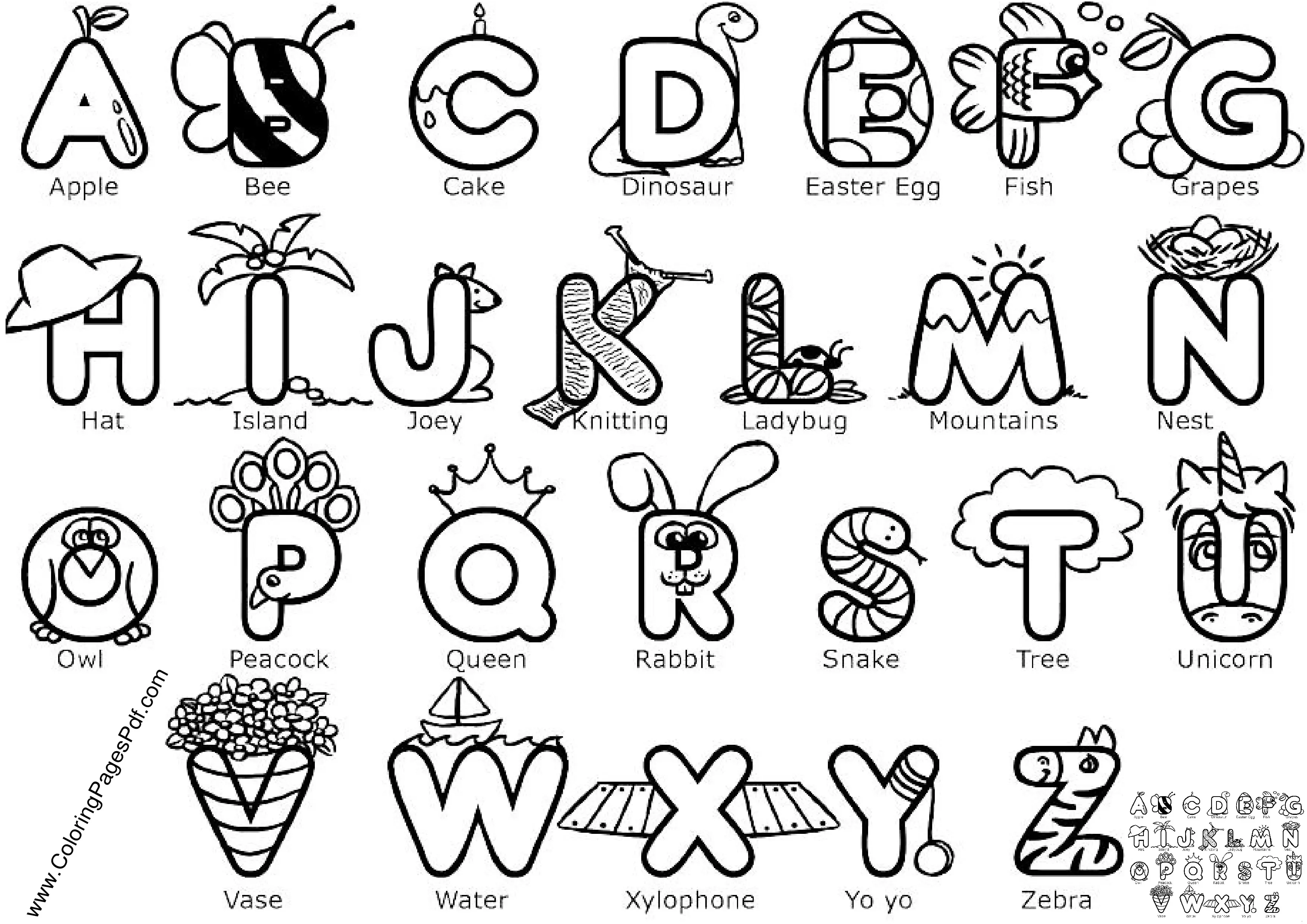 Alphabet coloring pages for adults