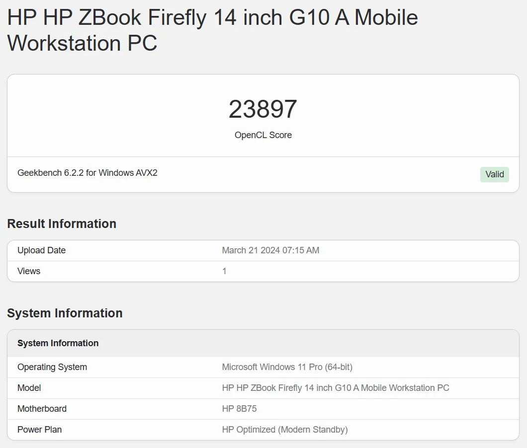 Benchmark HP ZBook Firefly 14 G10 A