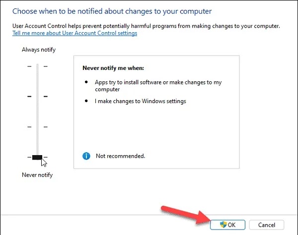 إصلاح مشكلة التنزيل من متجر Windows 11 عن طريق تعطيل التحكم في حساب المستخدم