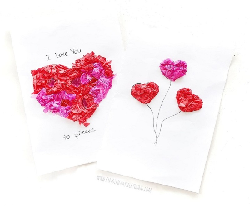 sticky heart collage cards for Valentine's Day