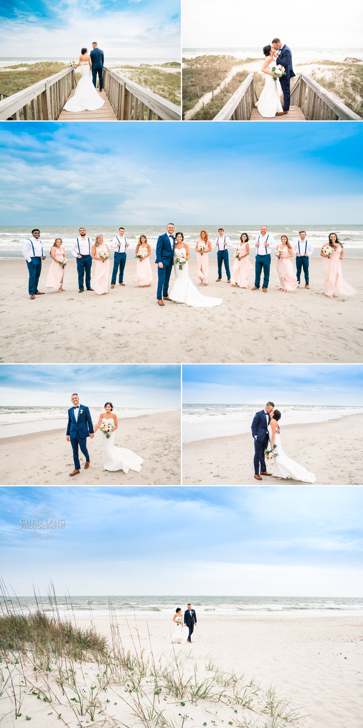 Wedding Party Photo - Bride & Groom on the beach -  Sunset - Ocean Isle Beach Wedding - Southern Comfort Beach House - Ocean Isle Wedding Photographers -  Wedding Ideas -  Beach Wedding Venue - Chris Lang Photography -  Bride  - Groom -