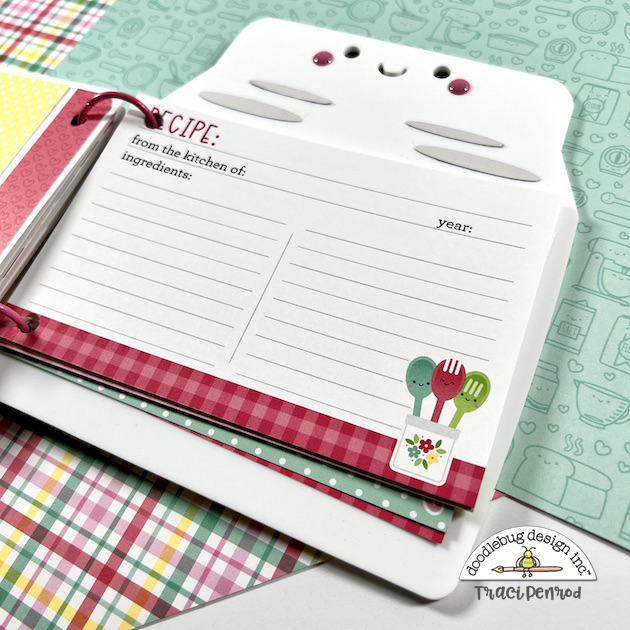 Oven shaped recipe scrapbook album with cute matching recipe cards