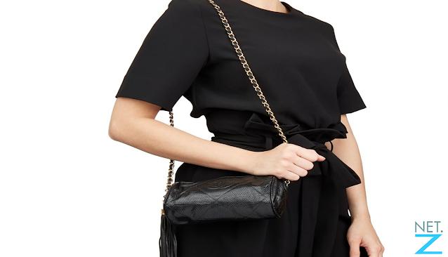 Chanel Vintage 7" Black Lizard Quilted Leather Fringe Shoulder Pochette Bag