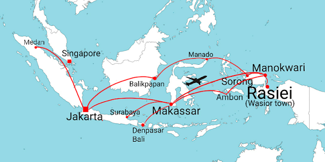 jalur pesawat ke kota Manokwari dan Teluk Wondama