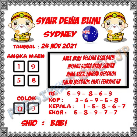 Syair Dewa Bumi Sydney Rabu 24-11-2021