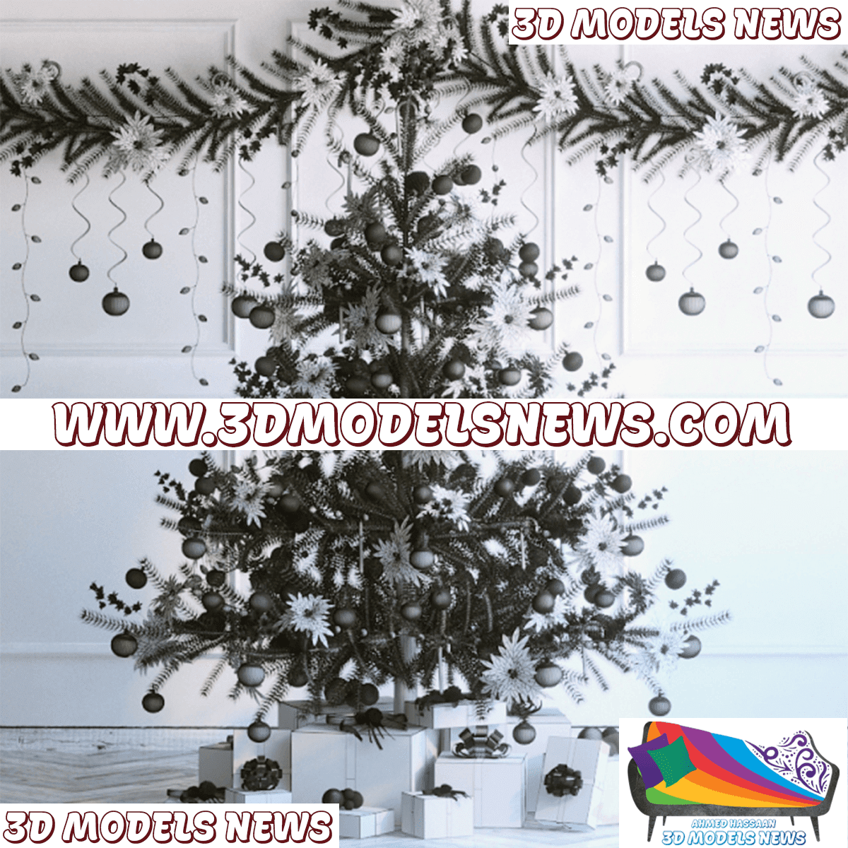 Christmas tree model with decoration and decoration 3