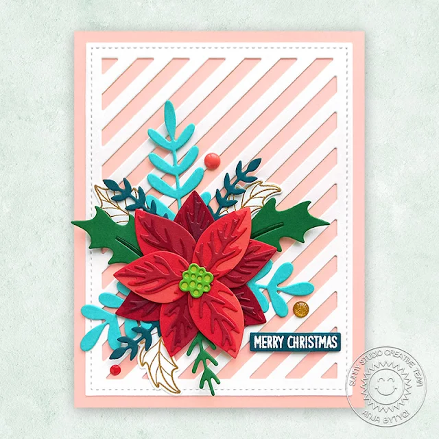 Sunny Studio Stamps: Pristine Poinsettias & Winter Greenery Christmas Card by Anja Bytyqi (featuring Frilly Frame Dies)