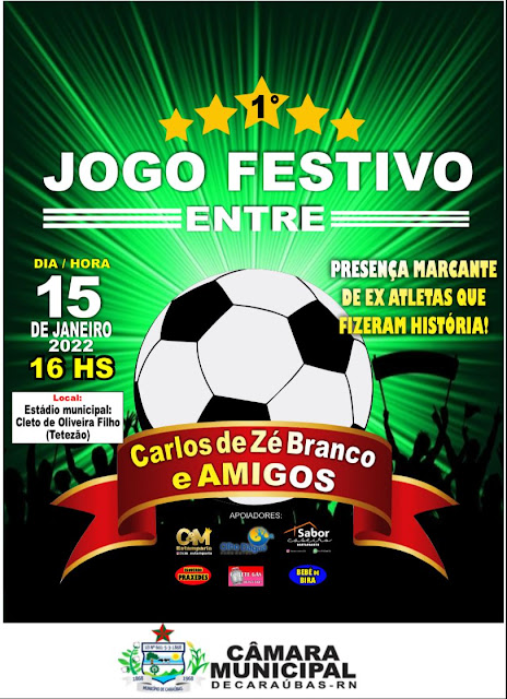Jogo festivo entre Carlos de Zé Branco e Amigos acontecerá dia 15 de janeiro em Caraúbas