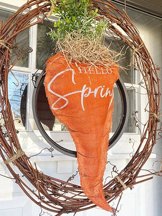 stuffed carrot on grapevine wreath