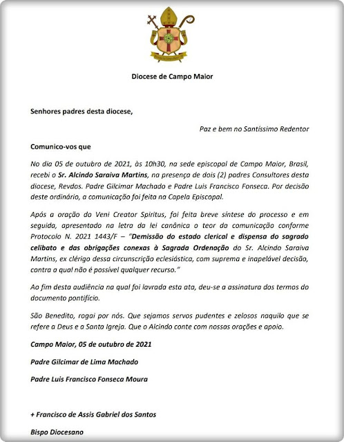 Papa expulsa padre da diocese de Campo Maior-Pi. Entenda o motivo