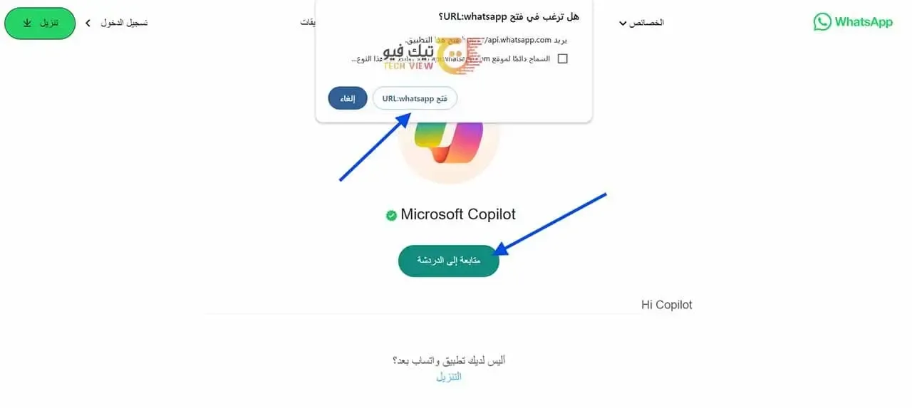 زر متابعة إلى الدردشة مع كوبايلوت
