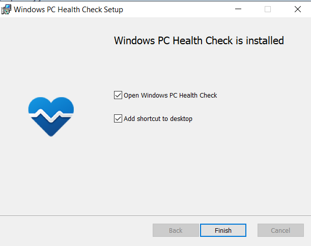 windows pc health check app set up