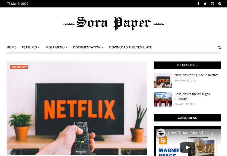 Sora Paper Blogger Template