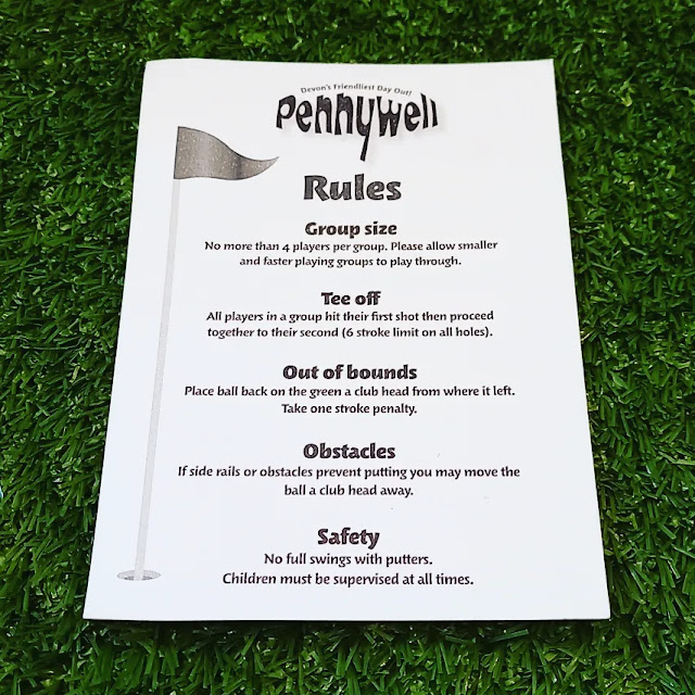 A Crazy Golf scorecard from Pennywell Farm in Buckfastleigh, Devon