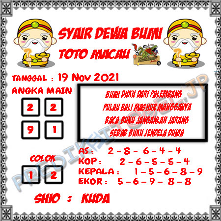 Syair Dewa Bumi Toto Macau Jumat 19-11-2021