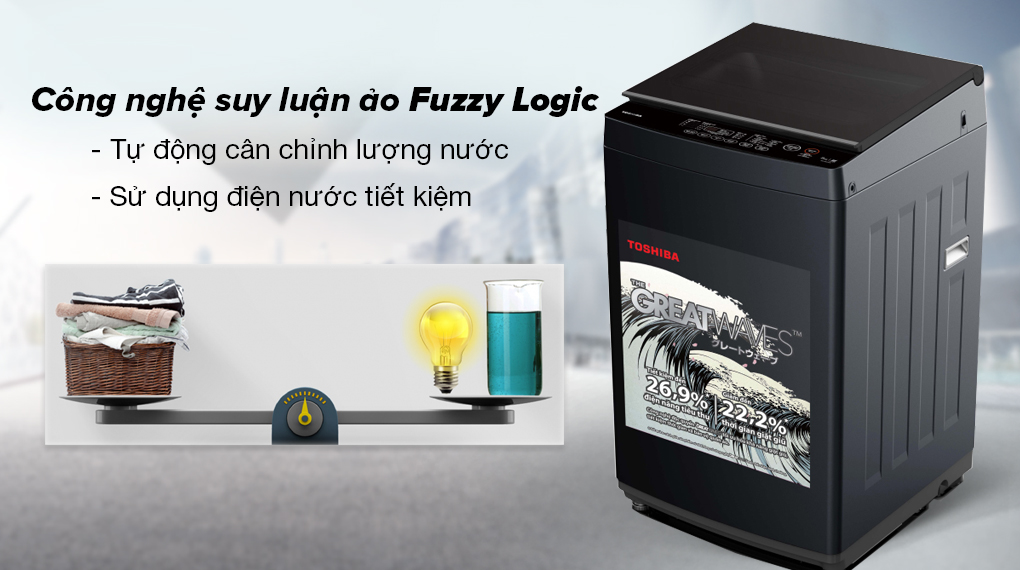 Công nghệ suy luận ảo Fuzzy Logic tự động cân chỉnh lượng nước và thời gian giặt - Máy giặt Toshiba 9 kg AW-M1000FV(MK)