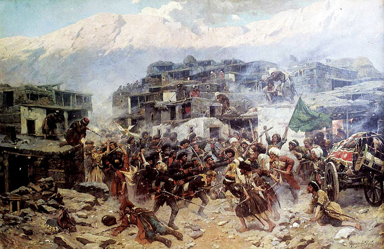 Fierce fighting in a Murid Aoul - a fortified highland village