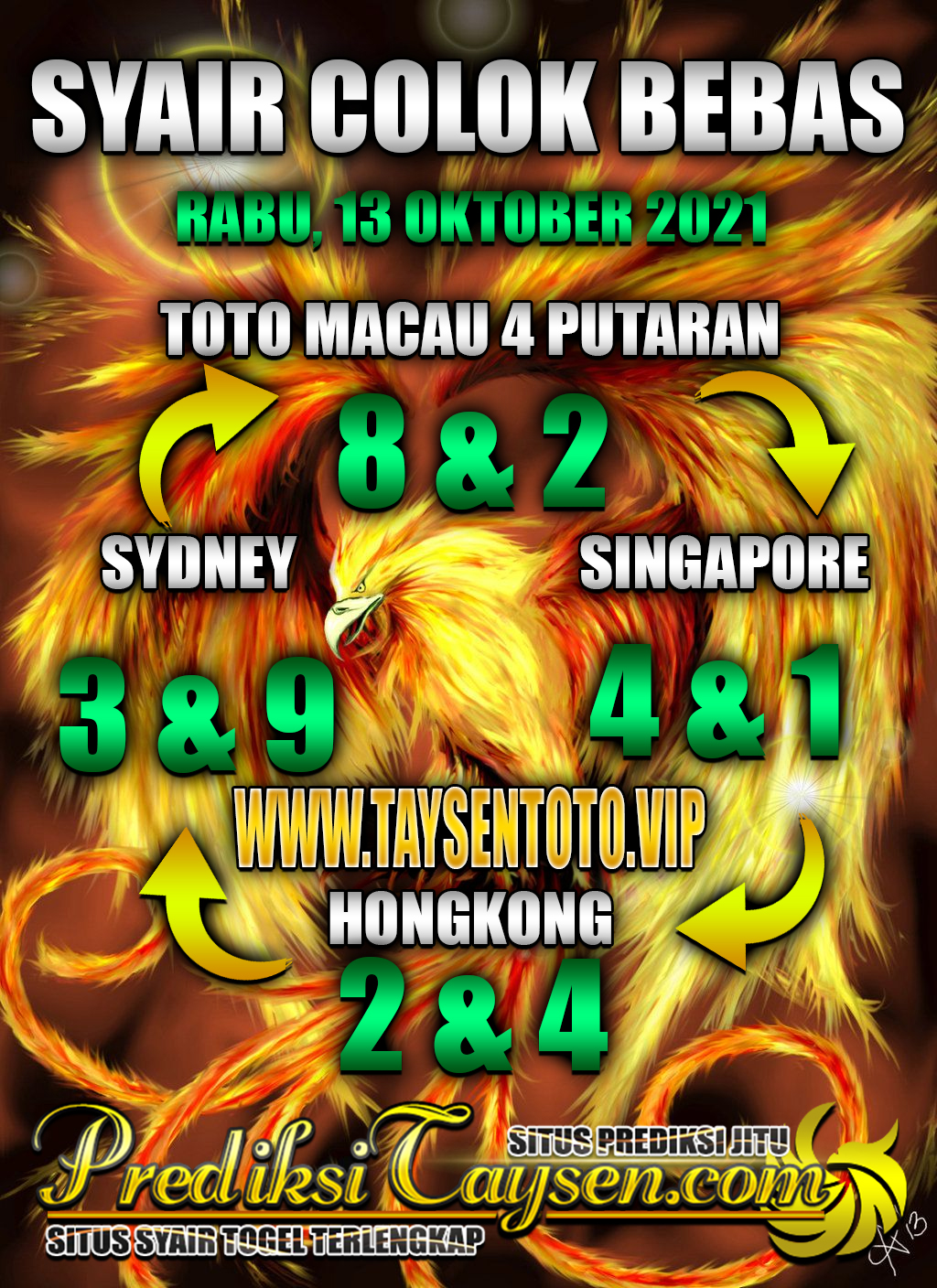 Prediksi Togel Colok Toto Macau Rabu 13 Oktober 2021