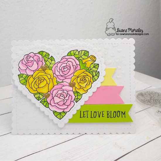 Let it bloom by Diane features Heartfelt Roses, Heart Frames, Frames & Flags, and  Petite Hearts by Newton's Nook Designs; #inkypaws, #newtonsnooko, #valentinescards, #cardmaking