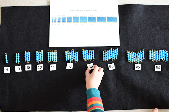 Learning Multiplication with Montessori Beads and Printables (2,5,10)