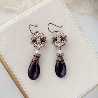Long Purple and Pearl Rhinestone Earrings