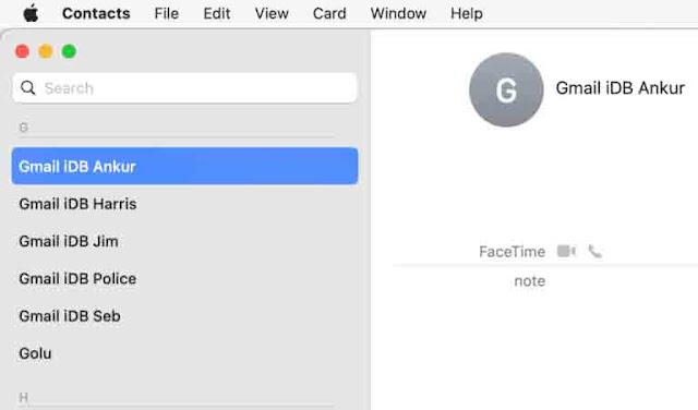 تظهر جهات اتصال Google المضافة إلى iPhone في تطبيق جهات اتصال Mac الخاص بي